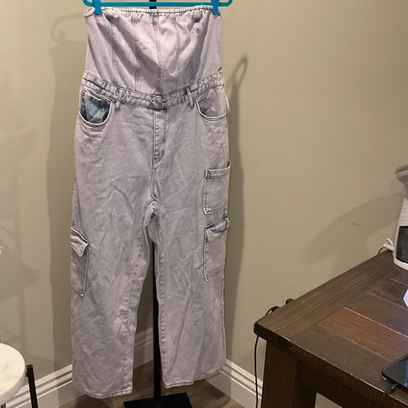 wild fable Pants - Wild Fable Light blue strapless Cargo jumpsuit